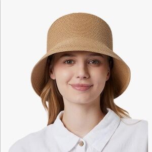 Tan Straw Foldable Bucket Hat